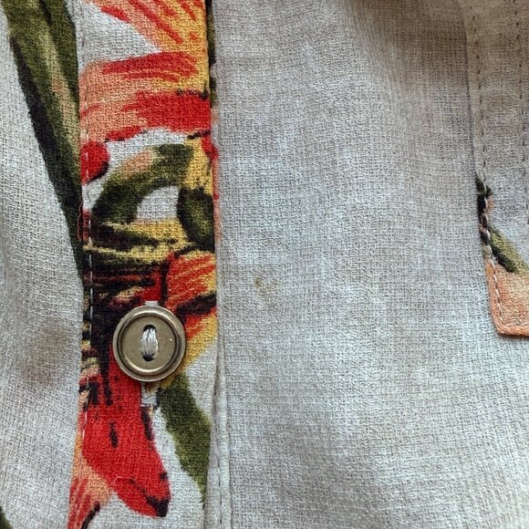 Chicos Womens Floral Drawstring Shirt Dress Size 2 Beige Orange Button Front - Picture 3 of 8